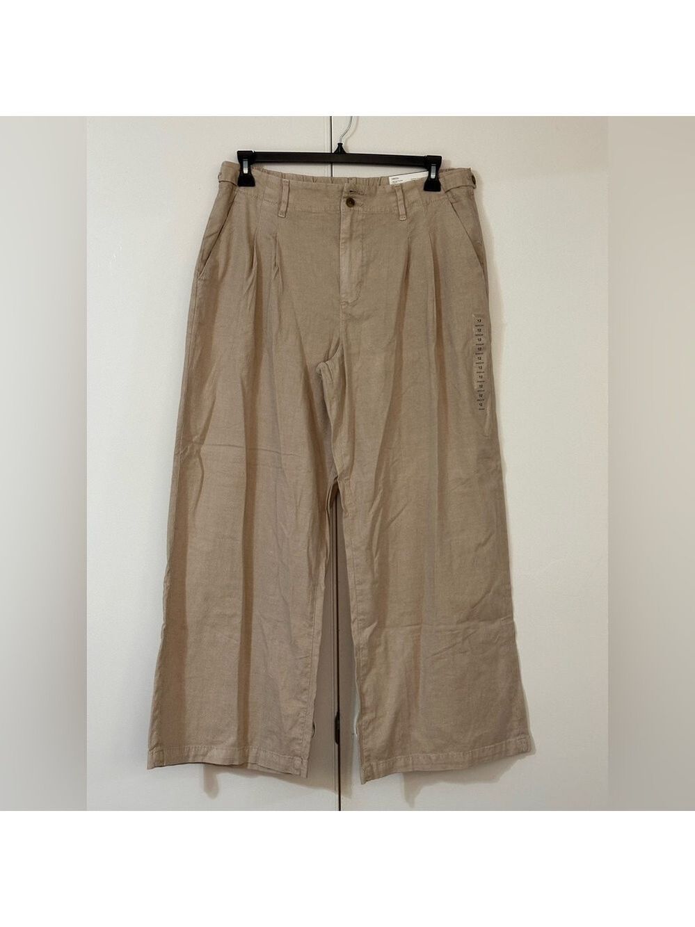 AMERICAN EAGLE HIGH RISE WIDE LEG STRETCH TROUSERS BEIGE WOMEN’S SIZE 12 - Picture 4 of 15